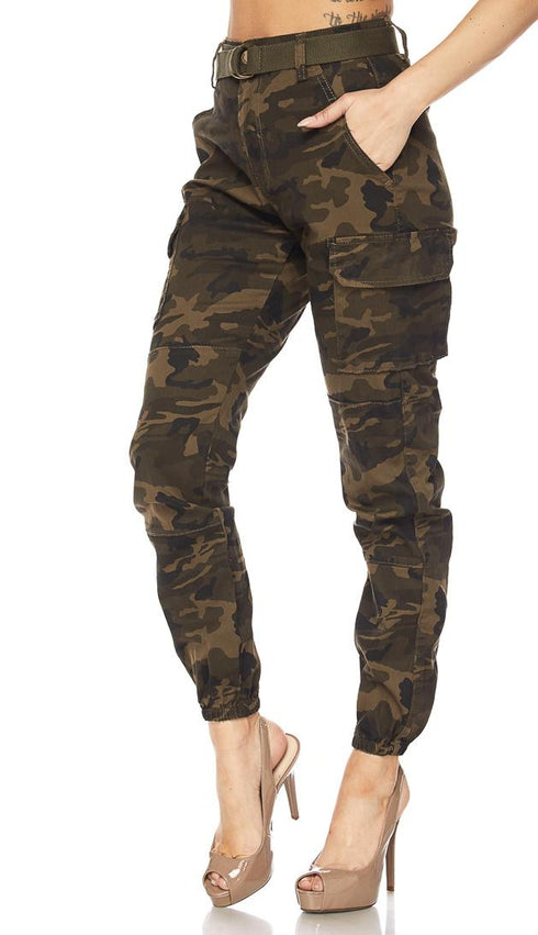 Belted Olive Camouflage Cargo Jogger Pants (S-XXXL) - SohoGirl.com